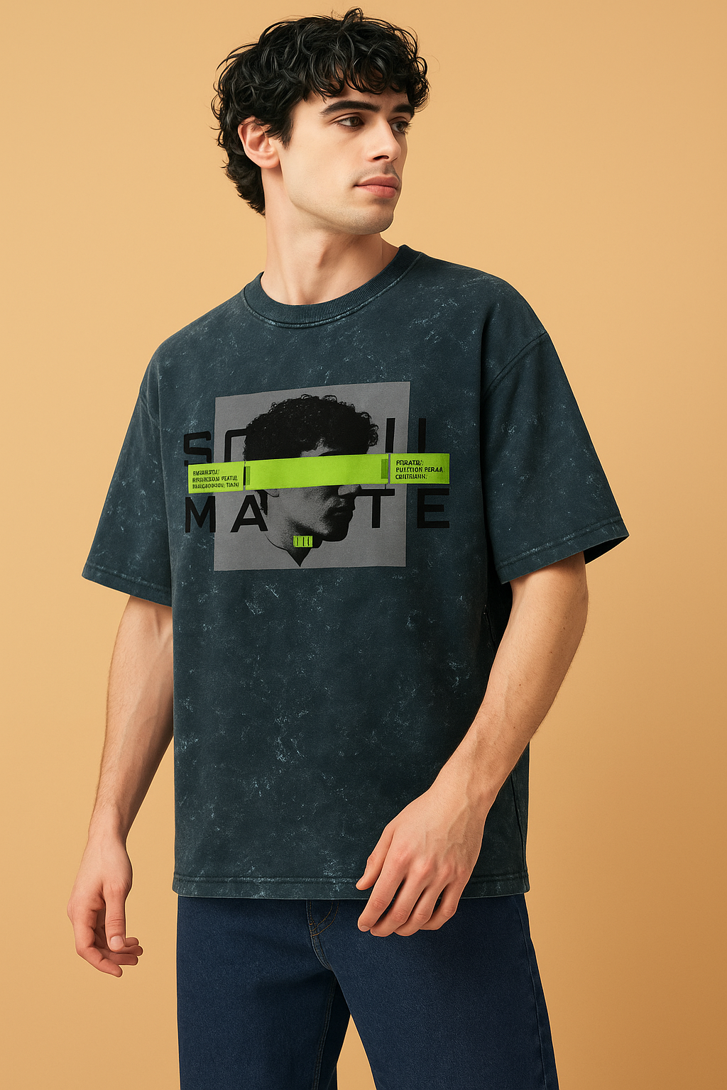 SOULMATE Men Acid Washed Oversized Tee