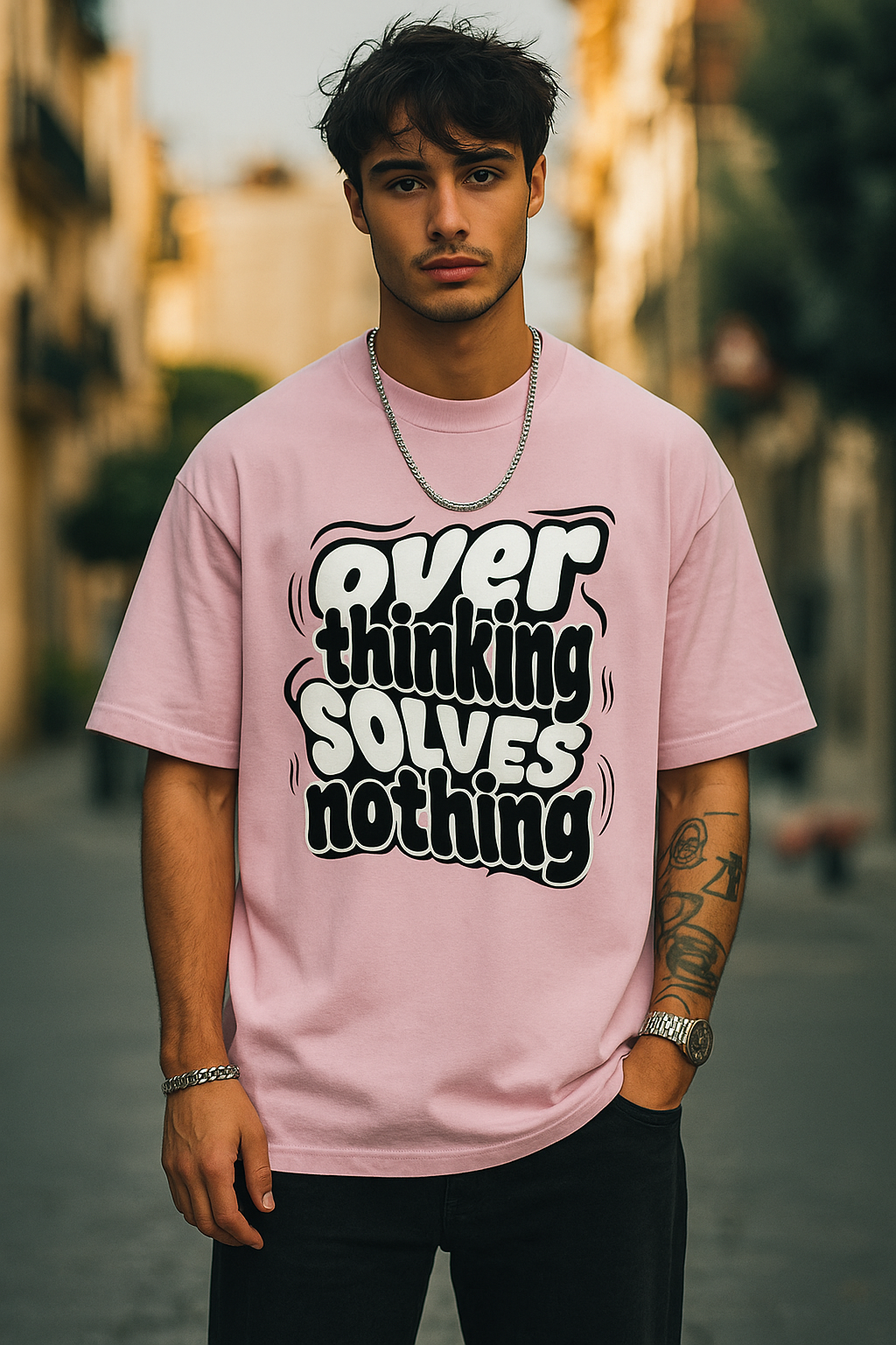 "Overthinking Solves Nothing" Oversized Graphic Tee