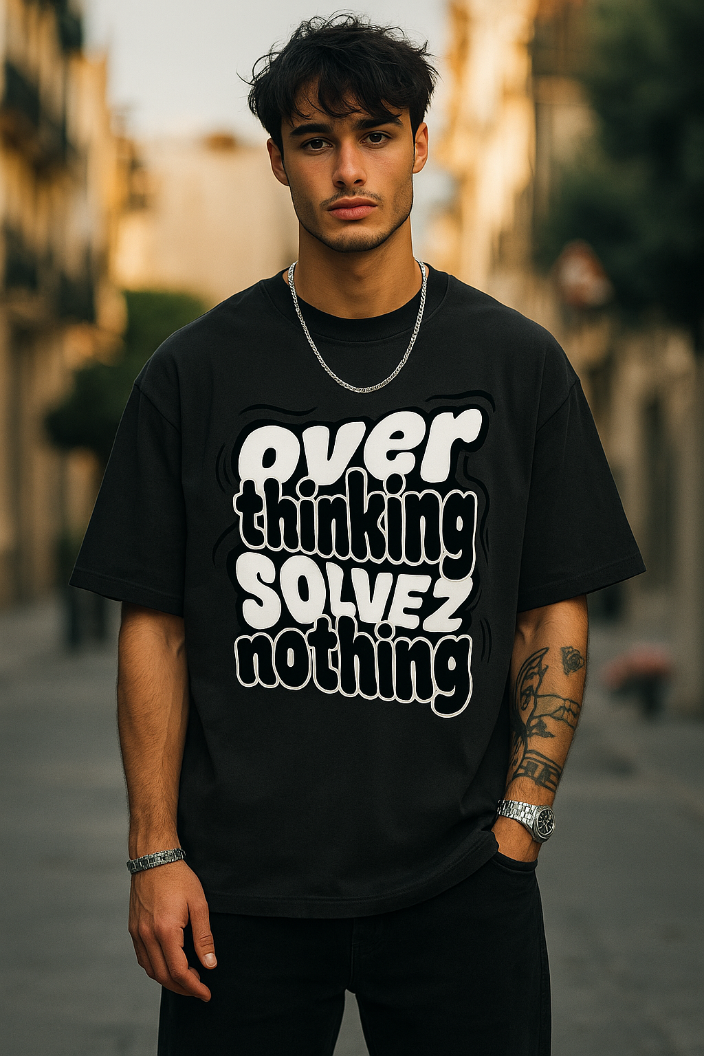 "Overthinking Solves Nothing" Oversized Graphic Tee