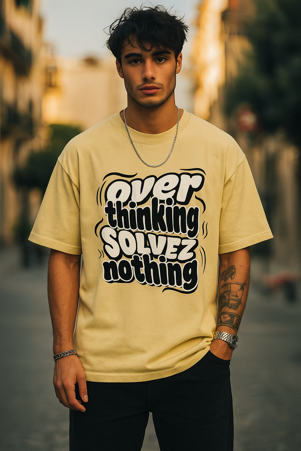 "Overthinking Solves Nothing" Oversized Graphic Tee