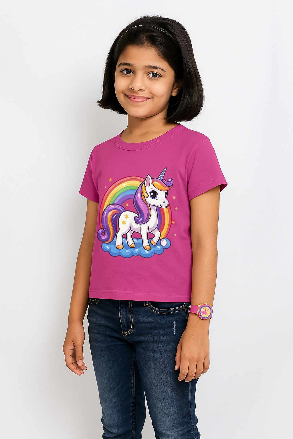 Unicorn Imprinted Girl's Crew Neck T-Shirt