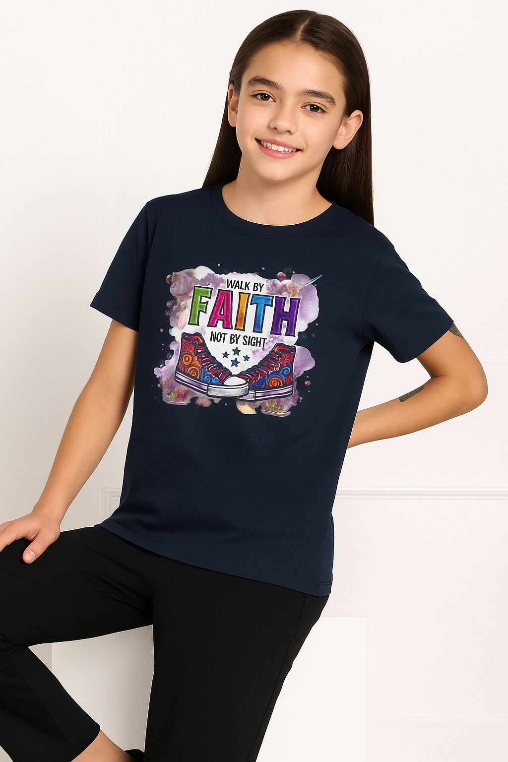 WALK BY FAITH, NOT BY SIGHT Girl's Crew Neck T-Shirt
