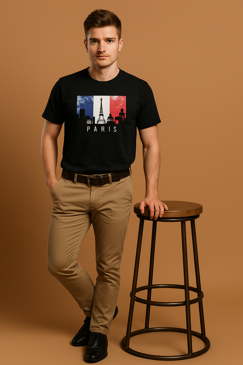 Paris Vibes Eiffel Tower Graphic Tee Men Classic Crew T-Shirt