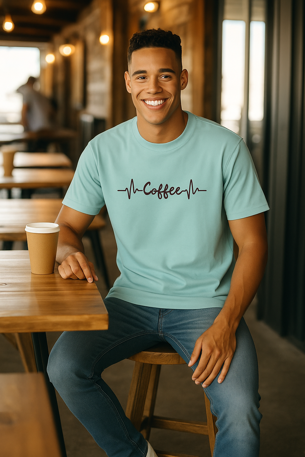 Wavy Coffee Tee – Brewed for Comfort, Unisex Classic Crew T-Shirt