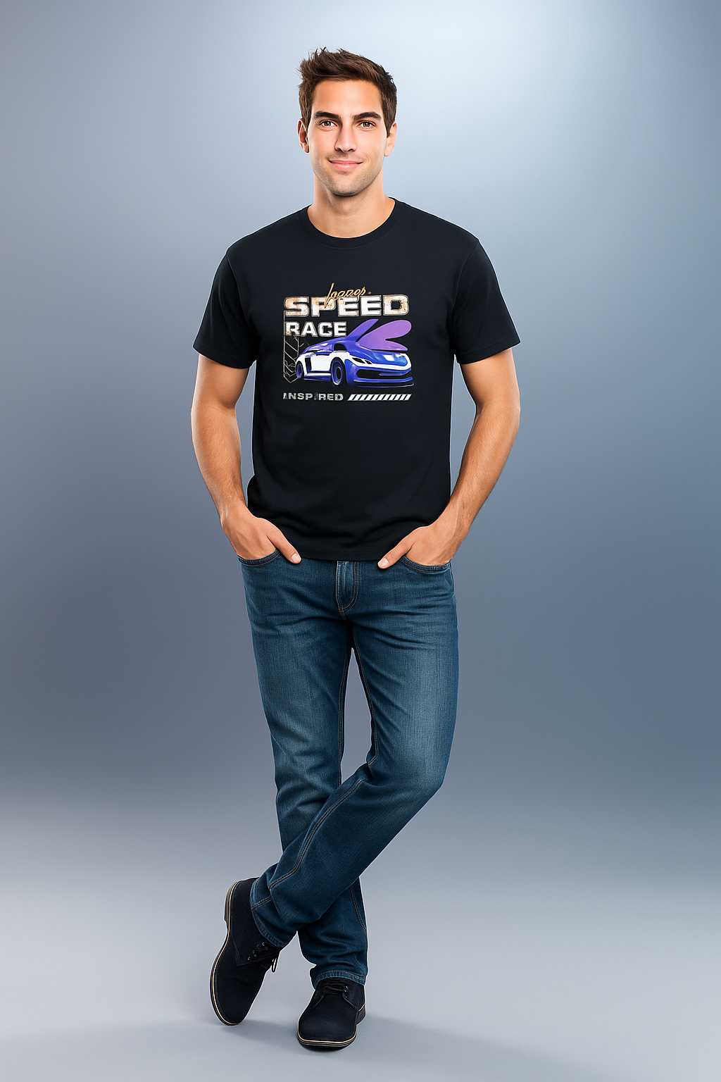 Speed Race Supercar Graphic Tee Classic Crew T-Shirt