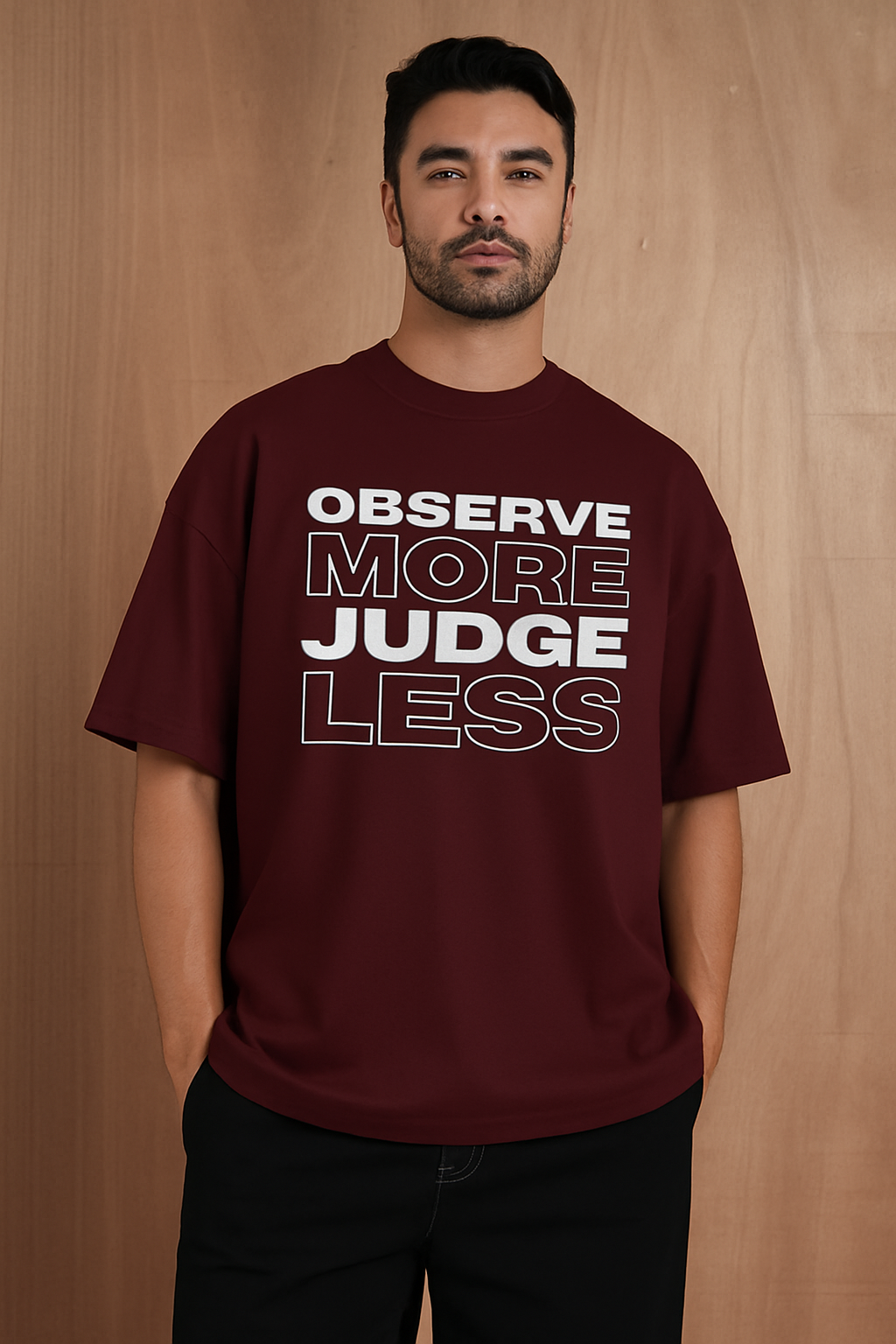 "Observe More Judge Less" Premium Oversized Unisex T-Shirt – 260 GSM | Eye Graphic Back