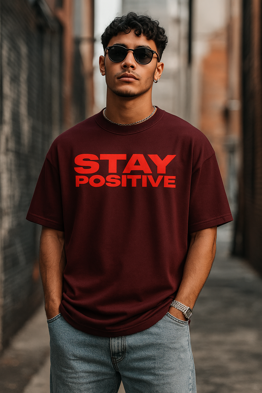 "Stay Positive Bloom Tee" Terry Oversized Tee