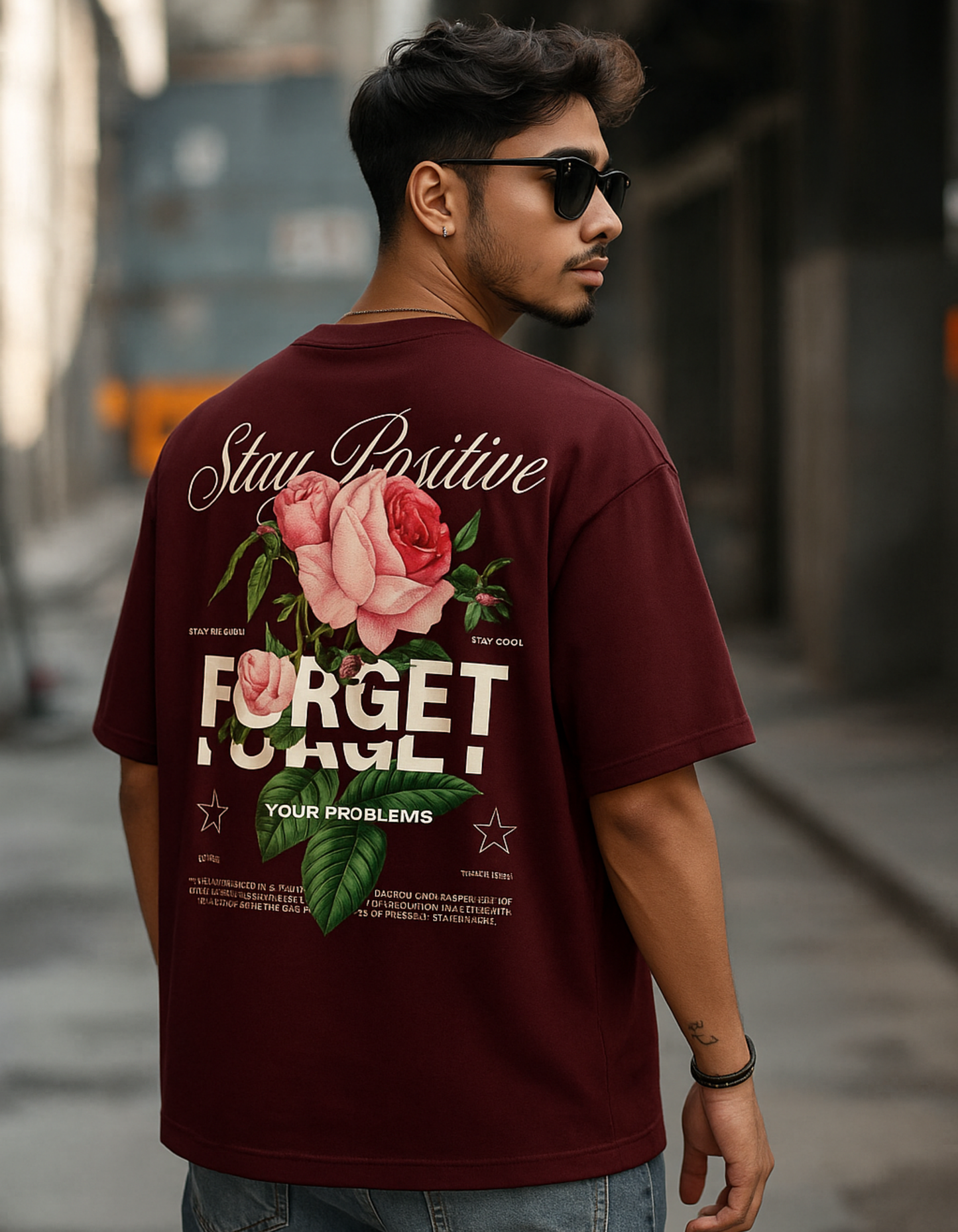 "Stay Positive Bloom Tee" Terry Oversized Tee