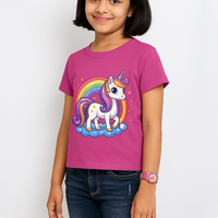 Unicorn Imprinted Girl's Crew Neck T-Shirt