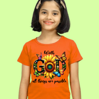 🙏 With God All Things Are Possible Girl's Crew Neck T-Shirt