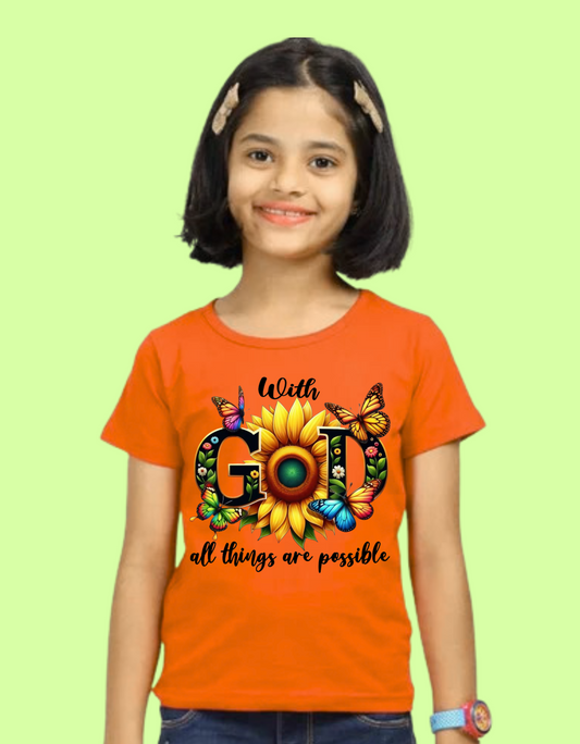 🙏 With God All Things Are Possible Girl's Crew Neck T-Shirt